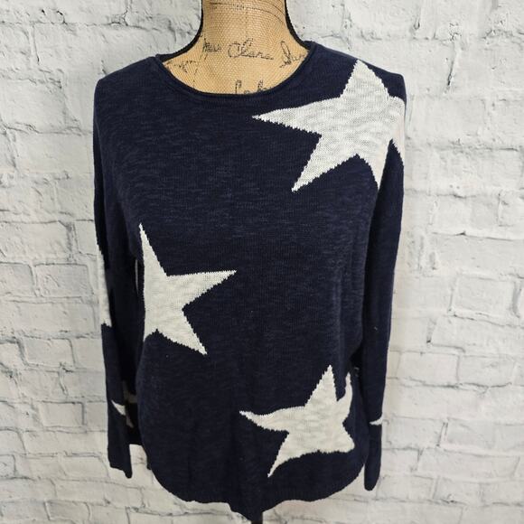 Cato sweater top Sz M navy long sleeve casual star print scoop neck A35 - Picture 1 of 3